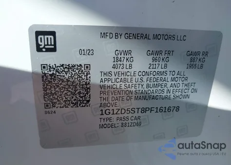 2023 Chevrolet Malibu Fwd 1Lt z USA, uszkodzony, nr VIN 1G1ZD5ST8PF161678